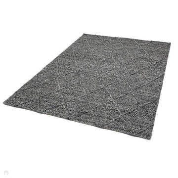Katherine Carnaby Coast CD01 Modern Plain Geometric Diamond Shimmer Hand-Woven Textured Wool & Viscose Blend Looped Pile Flatweave Charcoal Grey Rug-Asiatic Carpets-Rug Love - The Most Loved Rug Store